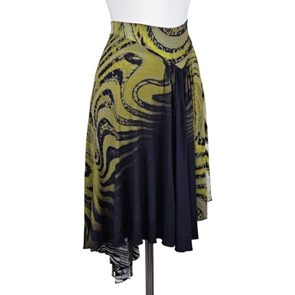 Roberto Cavalli Vintage Knee Length Skirt Signed Print Green Black Size S - Picture 6 of 14